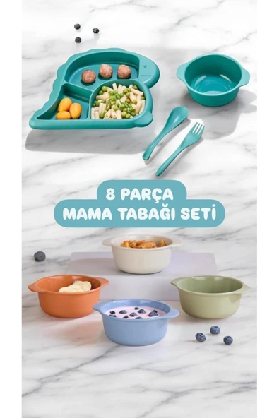 Dino 8 Parça Bebek Yemek Seti Mama Tabagi Kase Seti ürün görseli 1