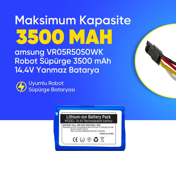 Samsung VR05R5050WK Robot Süpürge 3500 mAh 14.4V Yanmaz Batarya – Orjinal Uyumlu Uzun Ömürlü, Yüksek Performans Pil ürün görseli 1