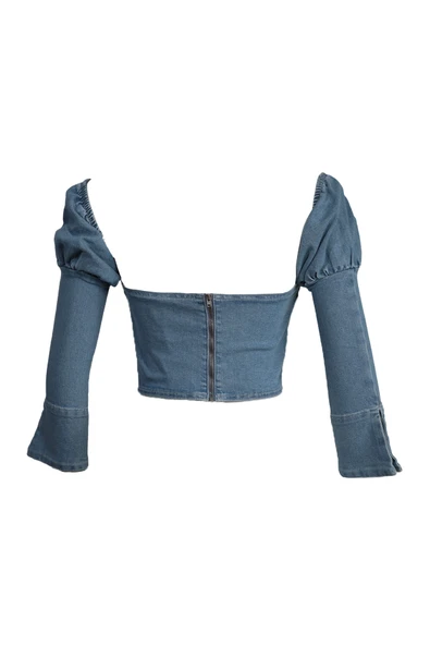 Karpuz Kol Açık Mavi Denim Büstiyer - Resim 4