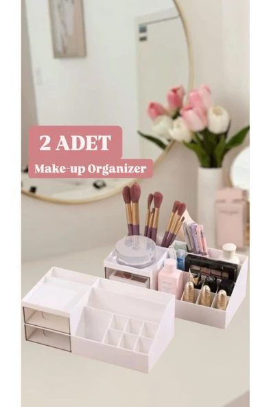 2 Adet Make-Up Şeffaf 2 Çekmeceli Makyaj Düzenleyici - Kozmetik Standı Ruj Kalem Organizer ürün görseli 1