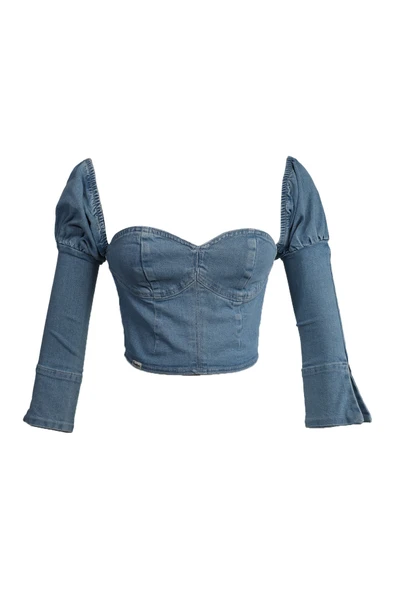Karpuz Kol Açık Mavi Denim Büstiyer - Resim 3