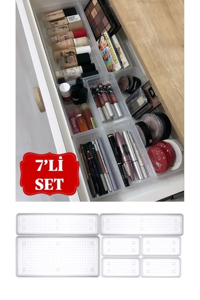 Bade 7'li Çekmece İçi Organizer 1+2+4 - Kozmetik Takı Makyaj Organizeri Çekmece İçi Düzenleyici ürün görseli 1