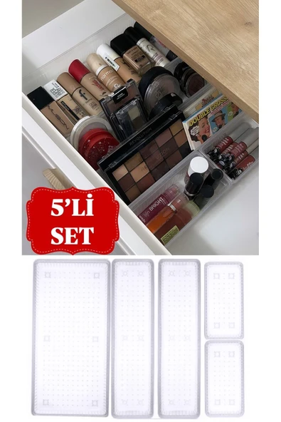 Bade 5'li Çekmece İçi Organizer 1+2+2 - Kozmetik Takı Makyaj Organizeri Çekmece İçi Düzenleyici ürün görseli 1
