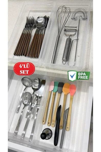4 Adet Bade XL Çekmece İçi Bıçaklık & Kaşıklık Organizer Kepçe Spatula Düzenleyici Kutu ürün görseli 1