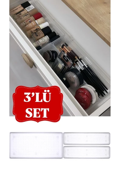Bade 3'lü Çekmece İçi Organizer 1+2 - Kozmetik Takı Makyaj Organizeri Çekmece İçi Düzenleyici ürün görseli 1