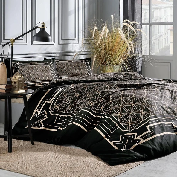 Özdilek Çift Kişilik Saten Nevresim Takımı SoftLife Siyah Art Deco ürün görseli 1