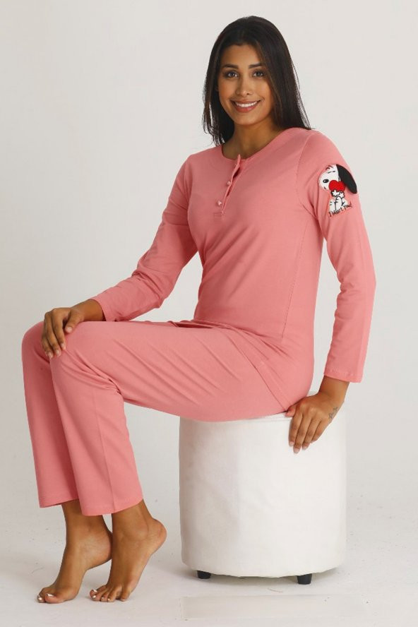 Pembe Renkli Teknur 71409 Bayan Uzun Kollu Modal Kumaş Pijama Takımı ürün görseli 1