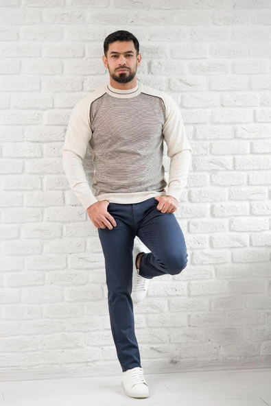 San&Fa Yarım Balıkçı Desenli Slimfit Yünlü Triko Kazak ürün görseli 1