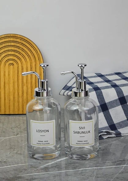 Cam Sıvı Sabunluk Seti - 2li Spreyli Losyon ve Sabun Dispenseri - 2x500 ML ürün görseli 1