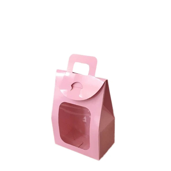 Kına Ve Çerez Çantası Pencereli Karton 7.5X11X4 (20 Adet)  Pembe ürün görseli 1