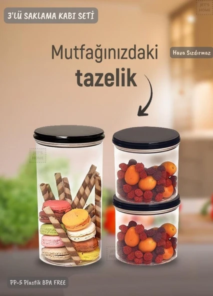 3’lü Saklama Kabı Seti Erzak Kabı Seti Hava Sızdırmaz BPA FREE ürün görseli 1