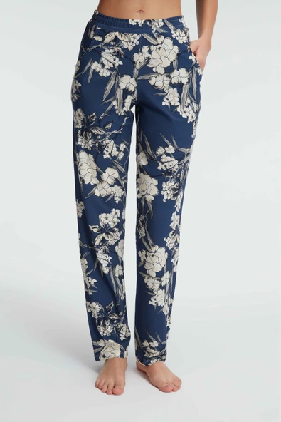 MAN9130 Anıl 9130 günlük ev giyimi Kadın viskon Çiçek Desenli yazlık örme normal bel Pijama Altı ürün görseli 1
