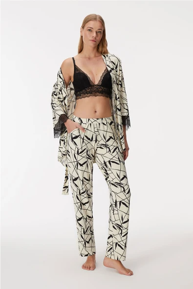 MAN11496 11496 Kadın Sabahlık, Bralet ve Pantolon Takım ürün görseli 1