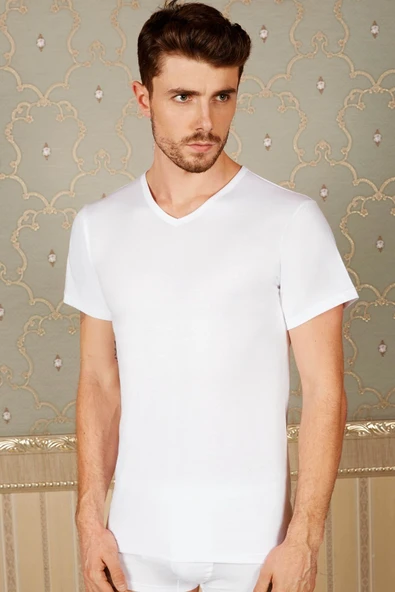 MAN0316 Erkek Pamuklu Kısa Kol V-Yaka Klasik Fanila T-Shirt (0316) ürün görseli 1