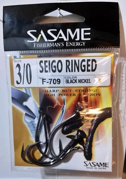Sasame F-709 BL Nickel Seigo Ringed İğne 3/0 5'li Paket Delikli İğne - Sazan İğnesi ürün görseli 1
