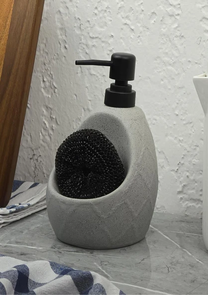 Taş Desenli Sıvı Sabunluk - Sünger Hazneli Mutfak Sabunluğu - 700 ML - Prizma Desen ürün görseli 1
