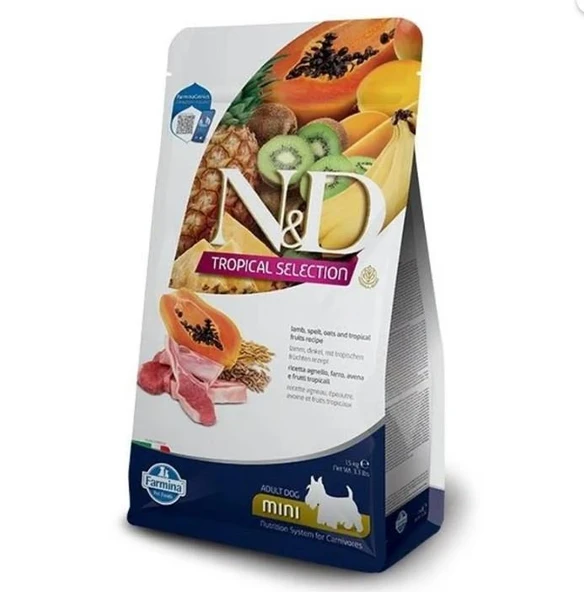 ND Tropical Selection Kuzu Etli ve Tropikal Meyveli Mini Irk Yetişkin Köpek Maması 1,5 kg ürün görseli 1