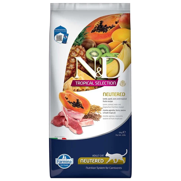ND Tropical Selection Kuzu ve Meyveli Kısırlaştırılmış Kedi Maması 10 Kg ürün görseli 1