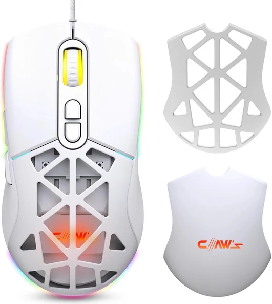 Claw's Nexus X1 12800 Dpi Wide RGB Özel ABS Doku, Claw's Reflex Örgü Kablolu & Değiştirilebilir Kapaklı Gaming Mouse - Beyaz ürün görseli 1