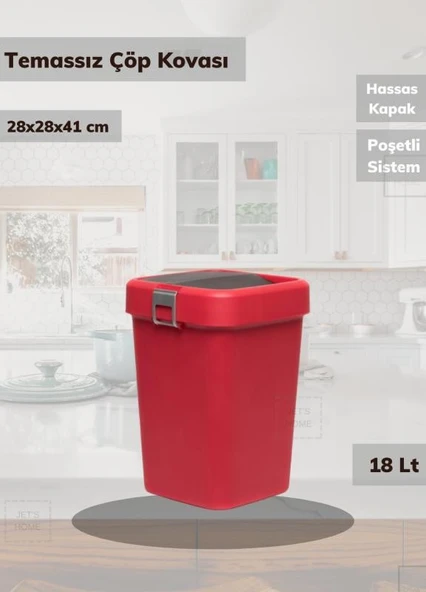 Banyo Çöp Kovası 18 Lt Banyo Çöp Kutusu Kırmızı Motek Çöp Kovası ürün görseli 1