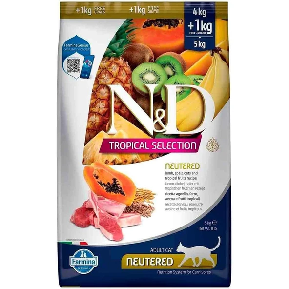 N&D Tropical Selection Kuzu Etli ve Tropikal Meyveli Kısırlaştırılmış Kedi Maması 5 Kg ürün görseli 1