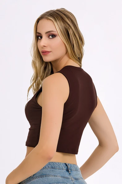 Kadın Likralı Kolsuz Crop - Resim 6