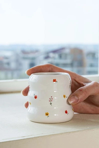 Rivaİstanbul Minimal Çiçekler Amore El Yapımı Seramik Double Kahve Bardağı Mug Kupa ürün görseli 1