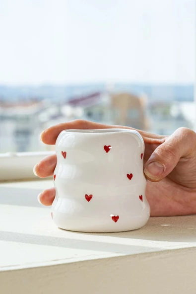 Rivaİstanbul Mini Kalpler Amore El Yapımı Seramik Double Kahve Bardağı Mug Kupa ürün görseli 1