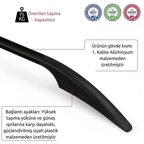 Renault Kangoo Tavan Çıtası - Siyah, Solid | (1997-2007) - Resim 4