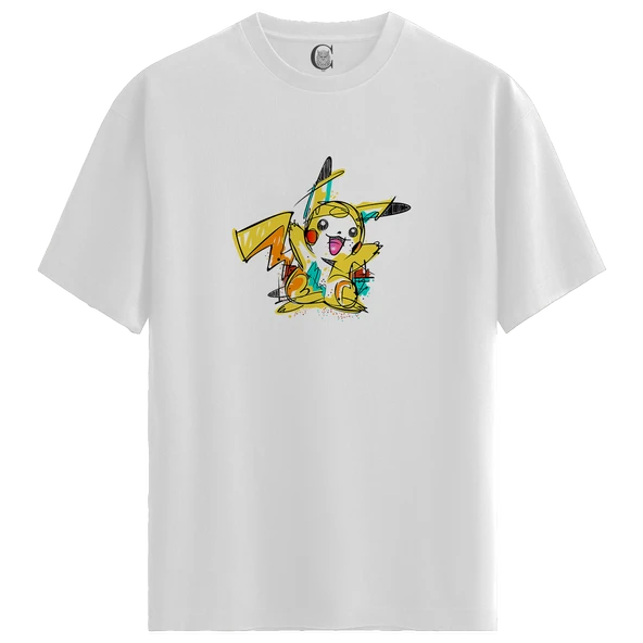 Pikachu Spark - %100 Pamuklu Erkek Beyaz Tişört - Premium Quality ürün görseli 1