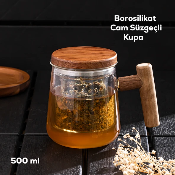 Perotti 17564 Herby Borosilikat Cam Süzgeçli Kupa Bitki Çayı Demliği 500Ml ürün görseli 1