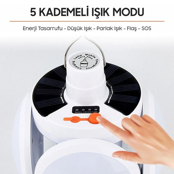 Solar Panelli Şarjlı Katlanabilir Acil Durum Kamp Lambası - Resim 6