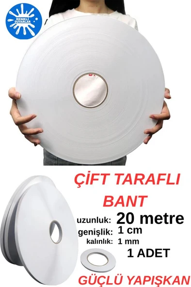 Renkli Duvarlar 1 Adet 20 Metre Uzunluğunda 1,sınıf Kaliteli Çift Taraflı Bant Ofis Salon Çerçeve Kırtasiye Bantlama ürün görseli 1
