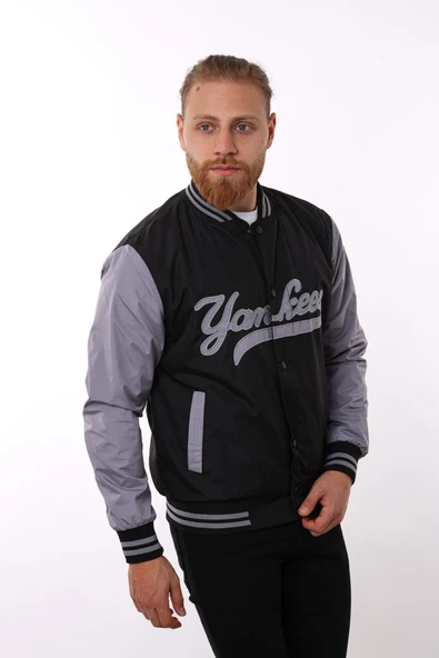 Siyah Yankees Baskılı Ceket F01000 - Resim 4