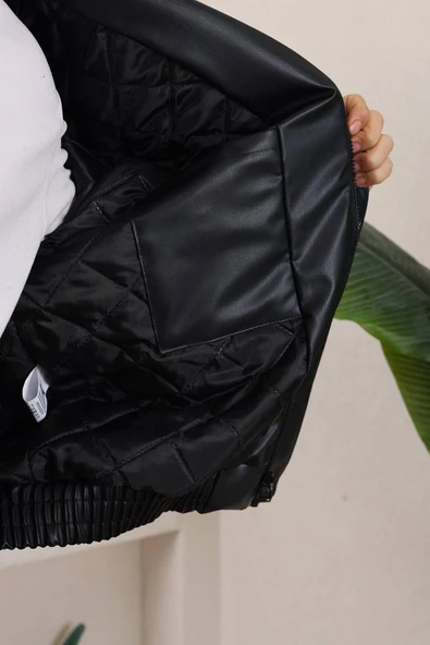 Erkek Oversize Siyah Deri Ceket - Resim 5