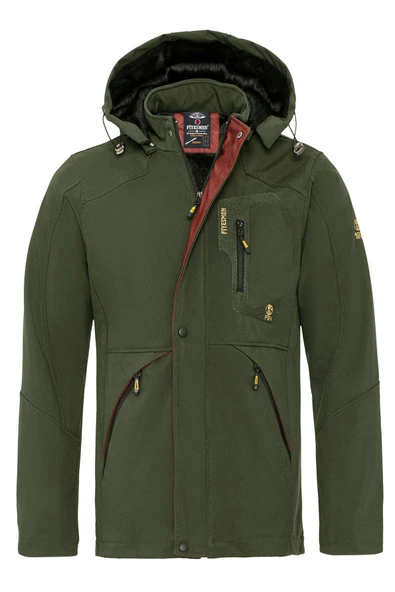 Kürklü Su ve Rüzgar Geçirmez Haki Softshell Kışlık Erkek Mont ürün görseli 1
