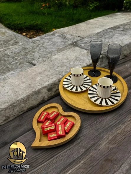2'li Ahşap Kalp Model Dekoratif Sunumluk Tepsi Seti (27x27) ürün görseli 1