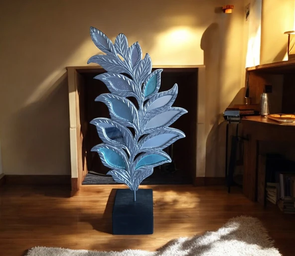 polyester,yaprak desenli aynalı kaideli BEYAZ RENK biblo ürün görseli 1
