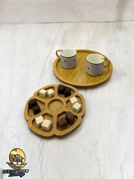 2'li Ahşap Papatya Model Dekoratif Sunumluk Tepsi Seti (27x27) ürün görseli 1