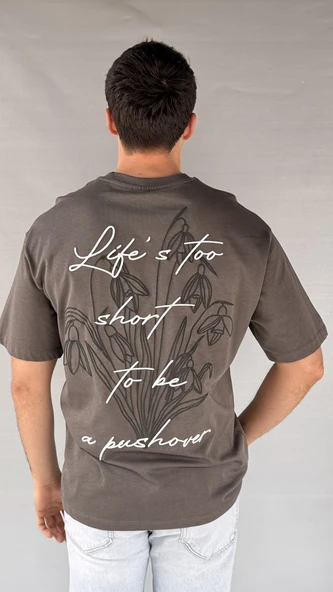 Life Baskılı Koyu Gri Erkek T-shirt ürün görseli 1