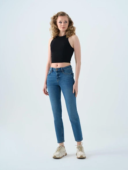 Loft Elena Emıly Mıd Blue Wash Kadın Jean Pantolon LF2037060 ürün görseli 1