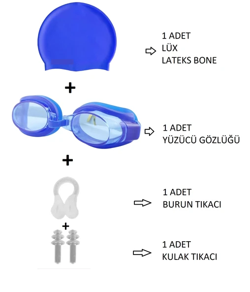 4lü Set Yetişkin Havuz Deniz Yüzücü Gözlüğü Boneli Tıkaçlı UV Korumalı Yüzme Seti ürün görseli 1