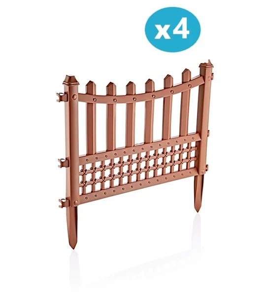 Omnipazar SY-5998 Elite Plastik Dekoratif Bahçe Çiti 4'lü Set 60x55 cm Kahverengi ürün görseli 1