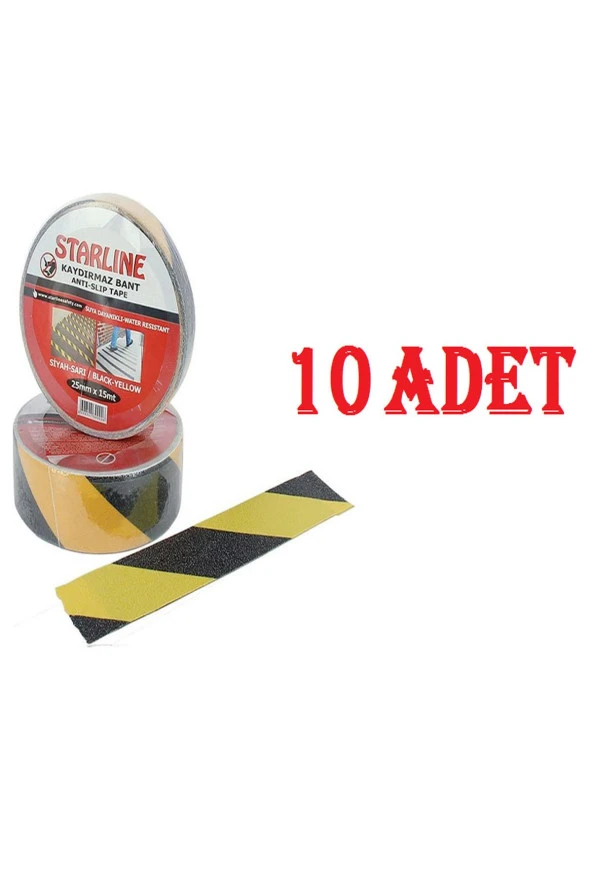25 Mm*15M Yüksek Tutuşlu Kaydırmaz Bant Sarı-Siyah X 10 Adet ürün görseli 1