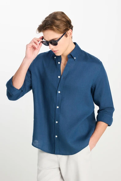 Regular Fit Gömlek Navy Navy M - Resim 2