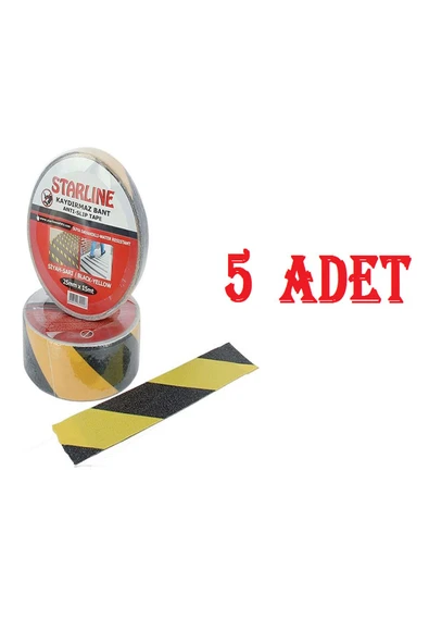 50 Mm * 15 M Kaydırmaz Bant Starline Sarı-Siyah X 5 Adet ürün görseli 1