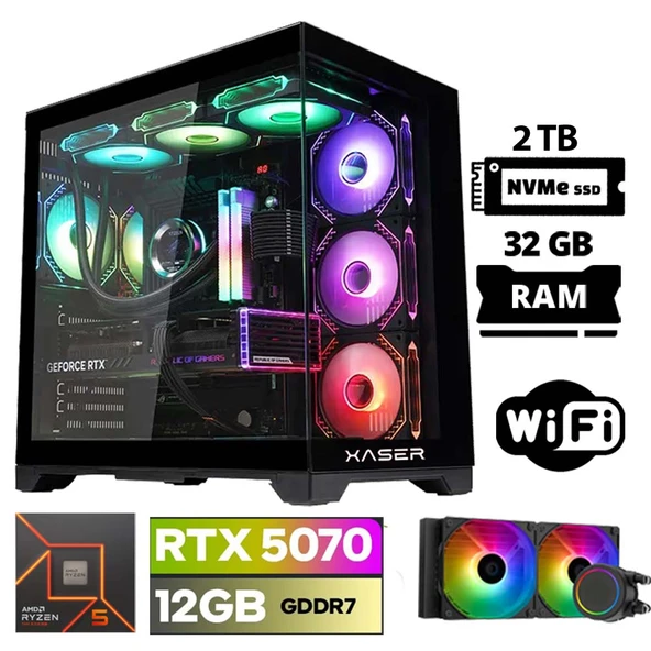 Xaser Lexus x50 Ryzen 5 7500F 32GB DDR5 Ram 2TB M.2 NVMe SSD 12GB RTX5070 Sıvı Soğutmalı Oyuncu Tavsiye Sistem ürün görseli 1