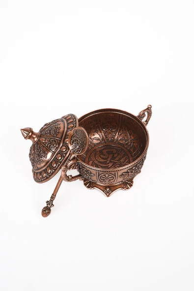 DMT COPPER HOME Gaziantep Bakır Zamak Şekerlik Kase yükseklik 11 cm Genişlik 13 cm&(KAŞIK DAHİL) ürün görseli 1