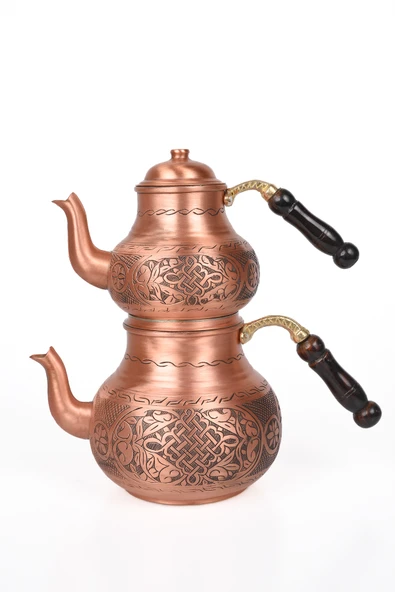 DMT Gaziantep Bakır Çaydanlık Takımı AĞIR İşlemeli toplam boy:26cm Alt 16cm üst 12cm çap AĞIR BAKIR. ürün görseli 1