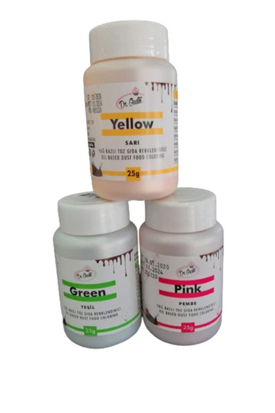 Dr Gusto 3 Lü Set Yeşil / Sarı / Pembe Yağ Bazlı Toz Gıda Boya 25gr ürün görseli 1